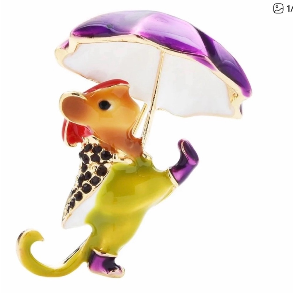 Colorful Mouse Brooch with Umbrella